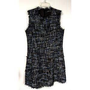 Boho Chic metallic tweed dress Bust42" waist37" length42"Fringed sz16 Lined EUC